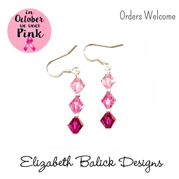 Elizabeth Balick Designs Jewelry - Handmade Swarovski Crystal•Sterling Silver Breast Cancer Awareness Earrings, NEW